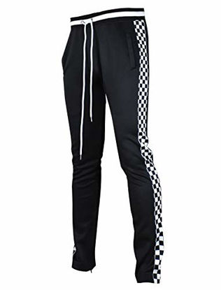 Picture of SCREENSHOTBRAND-P11854 Mens Hip Hop Premium Slim Fit Track Pants - Athletic Jogger Bottom with Side Checker Taping-Black-XLarge