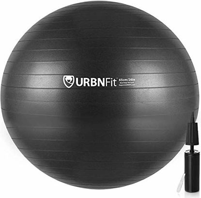 Picture of URBNFit Exercise Ball (65 cm) for Stability & Yoga - Workout Guide Incuded - Professional Quality (Black)
