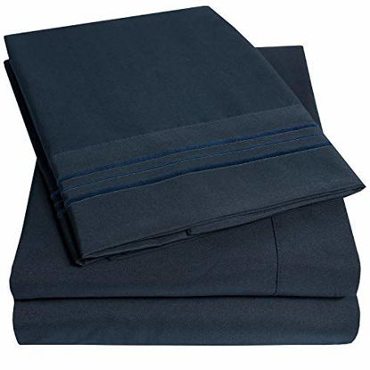 Picture of 1500 Supreme Collection Extra Soft Twin Sheets Set, Navy Blue - Luxury Bed Sheets Set with Deep Pocket Wrinkle Free Hypoallergenic Bedding, Over 40 Colors, Twin Size, Navy