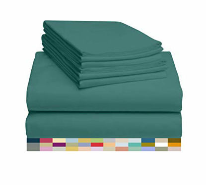 Picture of LuxClub 6 PC Sheet Set Bamboo Sheets Deep Pockets 18" Eco Friendly Wrinkle Free Sheets Hypoallergenic Anti-Bacteria Machine Washable Hotel Bedding Silky Soft - Teal California King