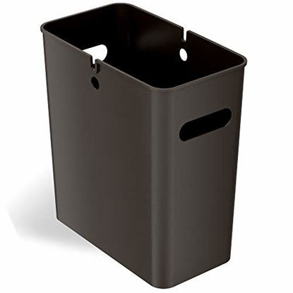 Picture of iTouchless SlimGiant 4.2 Gallon Slim Garbage Bin with Handles, 16 Liter Plastic Small Trash Can Hanging Wastebasket, Magazine/File Folder Storage Container Home, Office, Bathroom, Kitchen, Mocha Black
