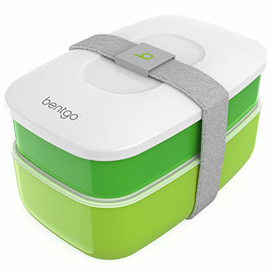 Picture of Bentgo Classic - All-in-One Stackable Bento Lunch Box Container - Sleek and Modern Bento-Style Design Includes 2 Stackable Containers, Built-in Plastic Utensil Set, and Nylon Sealing Strap (Green)