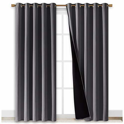 Picture of NICETOWN Grey Full Shade Curtain Panels, Pair of Energy Smart & Noise Blocking Out Blackout Drapes for Dining Room Window, Thermal Insulated Guest Room Lined Window Dressing(Gray, 70 x 84 inch)