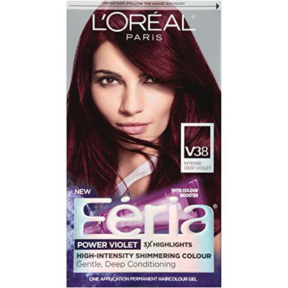Picture of L'Oreal Paris Feria Multi-Faceted Shimmering Permanent Hair Color, V38 Violet Noir (Intense Deep Violet), Pack of 1, Hair Dye