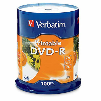 Picture of Verbatim DVD-R 4.7GB 16X White Inkjet Printable - 100pk Spindle, 100-Disc (95153)