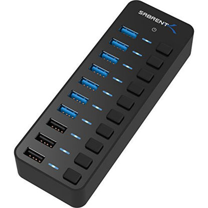 Picture of Sabrent 60W 10-Port USB 3.0 Hub Includes 3 Smart Charging Ports with Individual Power Switches and LEDs + 60W 12V/5A Power Adapter (HB-B7C3)