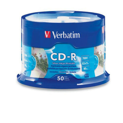 Picture of Verbatim CD-R 700MB 52X Silver Inkjet Printable - 50pk Spindle, 50-Disc (95005)