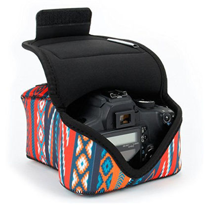 Picture of USA GEAR DSLR Camera Sleeve Case (Southwest) with Neoprene Protection, Holster Belt Loop and Accessory Storage - Compatible with Nikon D3400, Canon EOS Rebel SL2, Pentax K-70 and More