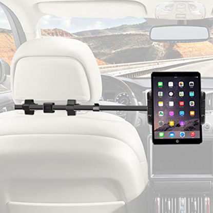 Picture of Macally Car Headrest Mount Holder for Apple iPad Pro/Air/Mini, Tablets, Nintendo Switch, iPhone, Smartphones 4.5" to 10" Wide with Dual Adjustable Positions and 360° Rotation (HRMOUNTPROB)