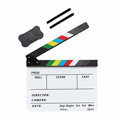 Picture of Coolbuy112 Movie Directors Clapboard, Photography Studio Video TV Acrylic Clapper Board Dry Erase Film Slate Cut Action Scene Clapper with a Magnetic Blackboard Eraser and Two Custom Pens