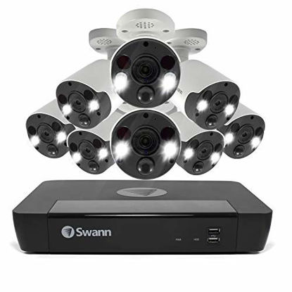 Picture of Swann Home Security Camera System, 8 Cameras 8 Channels POE NVR 4K Ultra HD Video Surveillance, Two-Way Audio Indoor/Outdoor Wired CCTV, Motion Sensor Lights, Alexa + Google, 2TB HD, SWNVK-886808FB