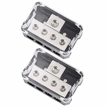 Picture of VonSom 4 Way Power Distribution Block, 1x 0/2/4 AWG Gauge in / 4X 4/8/10 Gauge Out Amp Power Distribution Ground Distributor Connecting Block for Car Amplifier Audio Splitter 2 Pack