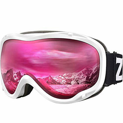 Picture of ZIONOR Lagopus Ski Snowboard Goggles UV Protection Anti fog Snow Goggles for Men Women Youth VLT 46% White Frame Clear Rose Lens