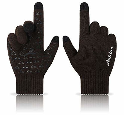 Picture of Achiou Winter Knit Gloves Touchscreen Warm Thermal Soft Lining Elastic Cuff Texting Anti-Slip 3 Size Choice for Women Men
