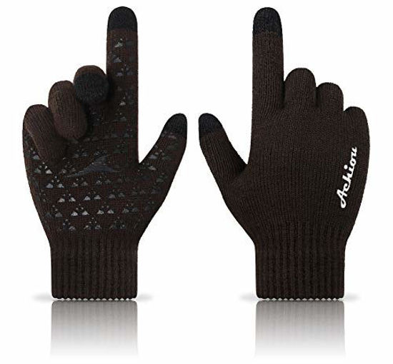 Picture of Achiou Winter Knit Gloves Touchscreen Warm Thermal Soft Lining Elastic Cuff Texting Anti-Slip 3 Size Choice for Women Men