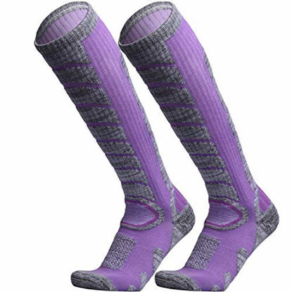 Picture of WEIERYA Ski Socks 2 Pairs Pack for Skiing, Snowboarding, Cold Weather, Winter Performance Socks Purple Small
