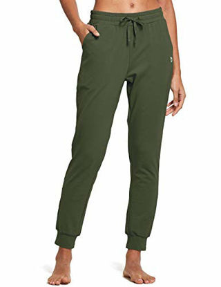 Picture of BALEAF Women's Cotton Sweatpants Leisure Joggers Pants Tapered Active Yoga Lounge Casual Travel Pants Pocketed Olive Green S