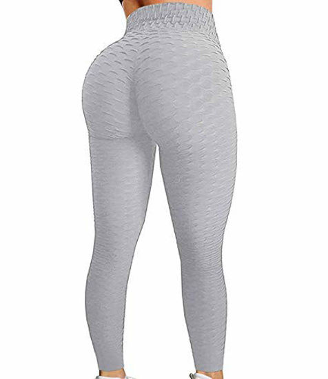 GetUSCart- FITTOO Women's High Waist Yoga Pants Tummy Control Scrunched  Booty Leggings Workout Running Butt Lift Textured Tights Peach Butt Grey XS