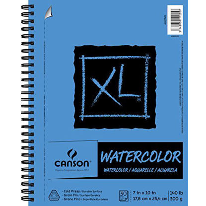 Picture of Canson XL Series Watercolor Textured Pad, Use with Paint Pencil Ink Charcoal Pastel and Acrylic, Side Wire Bound, 140 Pound, 7 x 10 Inch, 30 Sheets