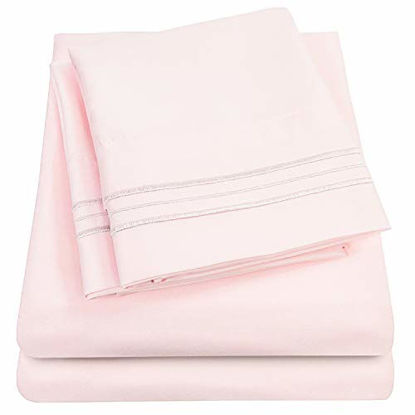 Picture of 1500 Supreme Collection Bed Sheet Set - Extra Soft, Elastic Corner Straps, Deep Pockets, Wrinkle & Fade Resistant Hypoallergenic Sheets Set, Luxury Hotel Bedding, King, Pale Pink