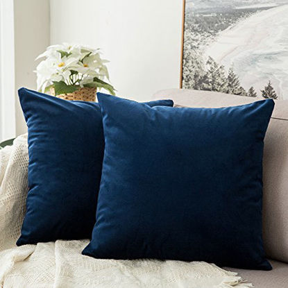 Picture of MIULEE Pack of 2 Velvet Soft Solid Decorative Square Throw Pillow Covers Set Cushion Case for Sofa Bedroom Car 16 x 16 Inch 40 x 40 cm Dark Blue