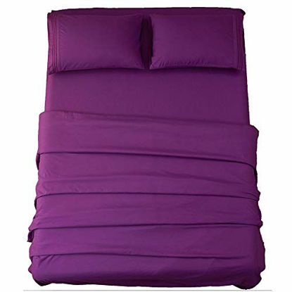 Picture of Sonoro Kate Bed Sheet Set Super Soft Microfiber 1800 Thread Count Luxury Egyptian Sheets 18-Inch Deep Pocket Wrinkle and Hypoallergenic-4 Piece(Full Purple)
