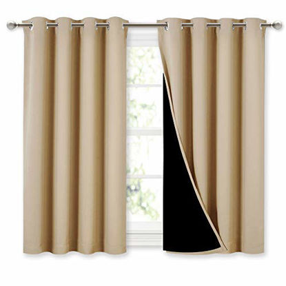 Picture of NICETOWN Bedroom Full Blackout Curtain Panels, Super Thick Insulated Window Covers, Complete Blackout Draperies with Black Liner for Short Window(Biscotti Beige, Set of 2 PCs, 52 by 45-inch)