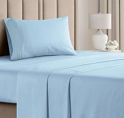 Picture of Twin Size Sheet Set - 3 Piece - Hotel Luxury Bed Sheets - Extra Soft - Deep Pockets - Easy Fit - Breathable & Cooling - Wrinkle Free - Comfy - Light Blue Bed Sheets Baby Blue Twins Sheets - 3 PC