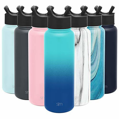 Picture of Simple Modern Insulated Water Bottle with Straw Lid Reusable Wide Mouth Stainless Steel Flask Thermos, 40oz (1.2L), Ombre: Pacific Dream