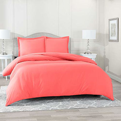 Picture of Nestl Duvet Cover 3 Piece Set - Ultra Soft Double Brushed Microfiber Hotel Collection - Comforter Cover with Button Closure and 2 Pillow Shams, Coral Pink - California King 98"x104"