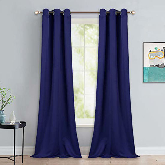 Picture of NICETOWN Window Drapes Long Curtains - Living Room Panels Grommet Top Window Treatment for Hall & Guest Room (Navy Blue, 42 inches Wide x 90 inches Long, 2 Pieces)