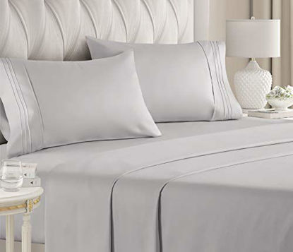 Picture of Full Size Sheet Set - 4 Piece Set - Hotel Luxury Bed Sheets - Extra Soft - Deep Pockets - Easy Fit - Breathable & Cooling - Wrinkle Free - Comfy - Light Grey Bed Sheets - Fulls Sheets - 4 PC