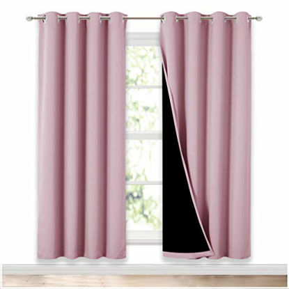Picture of NICETOWN 100% Blackout Window Panel Curtains, Full Light Blocking Drapes with Black Liner for Nursery, 72 inches Drop Thermal Insulated Draperies (Lavender Pink, 2 Pieces, 52 inches Wide Per Panel)
