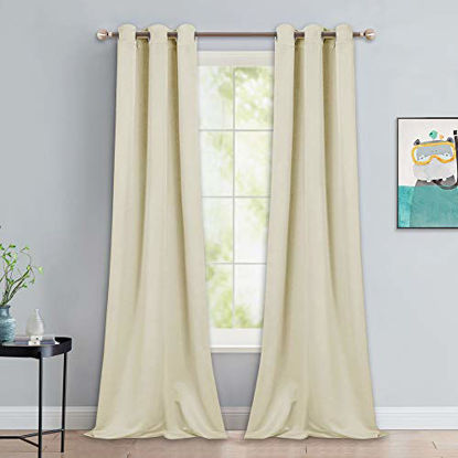 Picture of NICETOWN Room Darkening Curtain Panels - Baby Room Curtains 90 inches Long, Privacy Draperies for Christmas & Thanksgiving (Beige, 42 inches Width, 1 Pair)