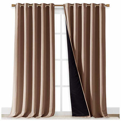 Picture of NICETOWN Extra Long Truly Blackout Drapes for Hall and Villa, 100% Blackout Window Curtain Panels with Black Lined for Night Shift Worker, 70-inch Width, 108-inch Length, Cappuccino, 2 Pieces