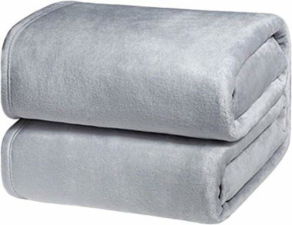 Picture of Bedsure Flannel Fleece Blanket Queen Size (90"x90"), Light Grey - Lightweight Blanket for Sofa, Couch, Bed, Camping, Travel - Super Soft Cozy Microfiber Blanket