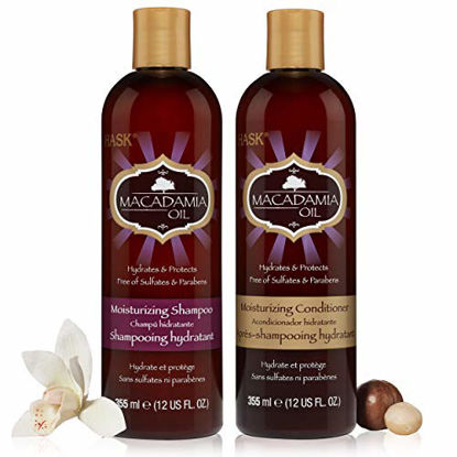 Picture of HASK MACADAMIA OIL Shampoo and Conditioner Set Moisturizing for all hair types, color safe, gluten-free, sulfate-free, paraben-free - 1 Shampoo and 1 Conditioner