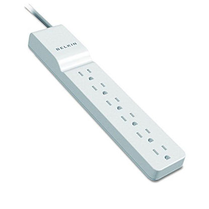 Picture of Belkin 6-Outlet Power Strip Surge Protector, Flat Rotating Plug, 6ft Cord - Ideal for Personal Electronics, Small Appliances and More (1080 Joules), White