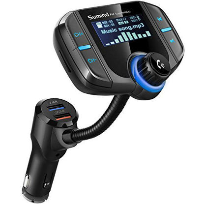 Picture of (Upgraded Version) Bluetooth FM Transmitter, Sumind Wireless Radio Adapter Hands-Free Car Kit with 1.7 Inch Display, QC3.0 and Smart 2.4A Dual USB Ports, AUX Input/Output, TF Card Mp3 Player