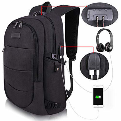 Picture of Travel Laptop Backpack Water Resistant Anti-Theft Bag with USB Charging Port and Lock 14/15.6 Inch Computer Business Backpacks for Women Men College School Student Gift,Bookbag Casual Hiking Daypack