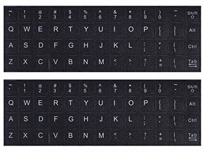 Picture of 2PCS Pack Universal English Keyboard Stickers, Computer Keyboard Stickers Black Background with White Lettering for Computer Laptop Notebook Desktop (English)