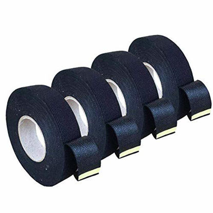 Picture of 4 Rolls Wire Loom Harness Tape, Wiring Harness Cloth Tape, Black Adhesive Fabric Tape for Automobile Electrical Wire harnessing Noise Damping Heat Proof 19 mm X 15m