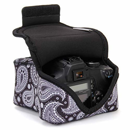 Picture of USA GEAR DSLR Camera Sleeve (Black Paisley) with Neoprene Protection, Holster Belt Loop and Accessory Storage - Compatible with Nikon D3400, Canon EOS Rebel SL2, Pentax K-70 and More