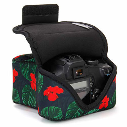 Picture of USA GEAR DSLR Camera Sleeve Case (Tropical) with Neoprene Protection, Holster Belt Loop and Accessory Storage - Compatible with Nikon D3400, Canon EOS Rebel SL2, Pentax K-70 and More