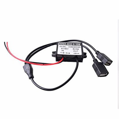 Picture of Auto Vehicle Direct Wire Charger, 12V 24V to 5V Dual USB Charging Cable, Car Hard Wired Step Down Converter Power Supply for Dash Camera Car DVR GPS (8-52V Wide Range Input)