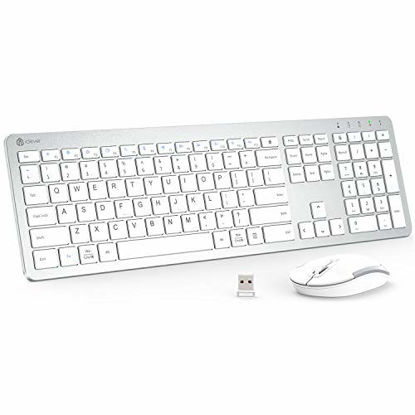 Picture of iClever GK08 Wireless Keyboard and Mouse - Rechargeable Wireless Keyboard Ergonomic Full Size Design with Number Pad, 2.4G Stable Connection Slim White Keyboard and Mouse for Windows, Mac OS Computer