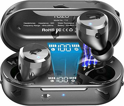 Picture of TOZO T12 Wireless Earbuds Bluetooth Headphones Premium Fidelity Sound Quality Wireless Charging Case Digital LED Intelligence Display IPX8 Waterproof Earphones Built-in Mic Headset for Sport Black