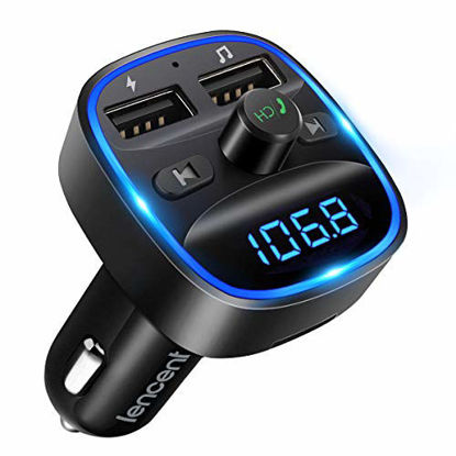Picture of (2021 Version) LENCENT FM Transmitter, Bluetooth FM Transmitter Wireless Radio Adapter Car Kit with Dual USB Charging Car Charger MP3 Player Support TF Card & USB Disk
