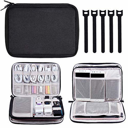 Picture of Electronics Organizer, Travel Cable Storage Bag Electronic Gadgets Accessories Case for Charging Cable, Cable Cord, Cell Phone, Hard Drives- Including 5 Pcs Reusable Fastening Cable Ties