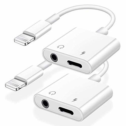 Picture of [Apple MFi Certified] 2 Pack Headphone Adapter for iPhone, esbeecables 2 in 1 Lightning to 3.5mm AUX Audio + Charger Splitter Compatible with iPhone 12/11/XS/XR/X 8 7/iPad, Support Call+ Music Control